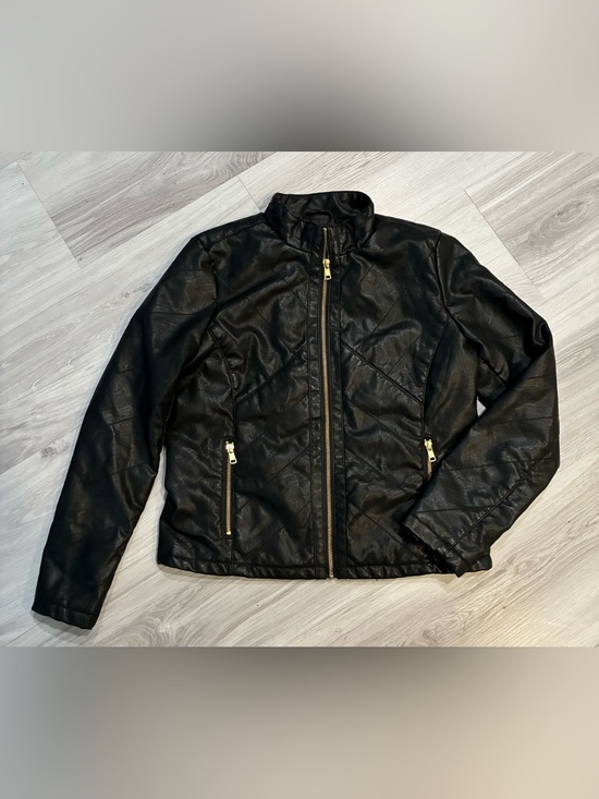 Biccini Jackets & Blazers - Black Faux‎ Leather Zip Jacket with Gold Hardware
